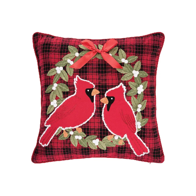 Plush Pillows for a Cozy BedCardinal Plaid Wreath Pillow
