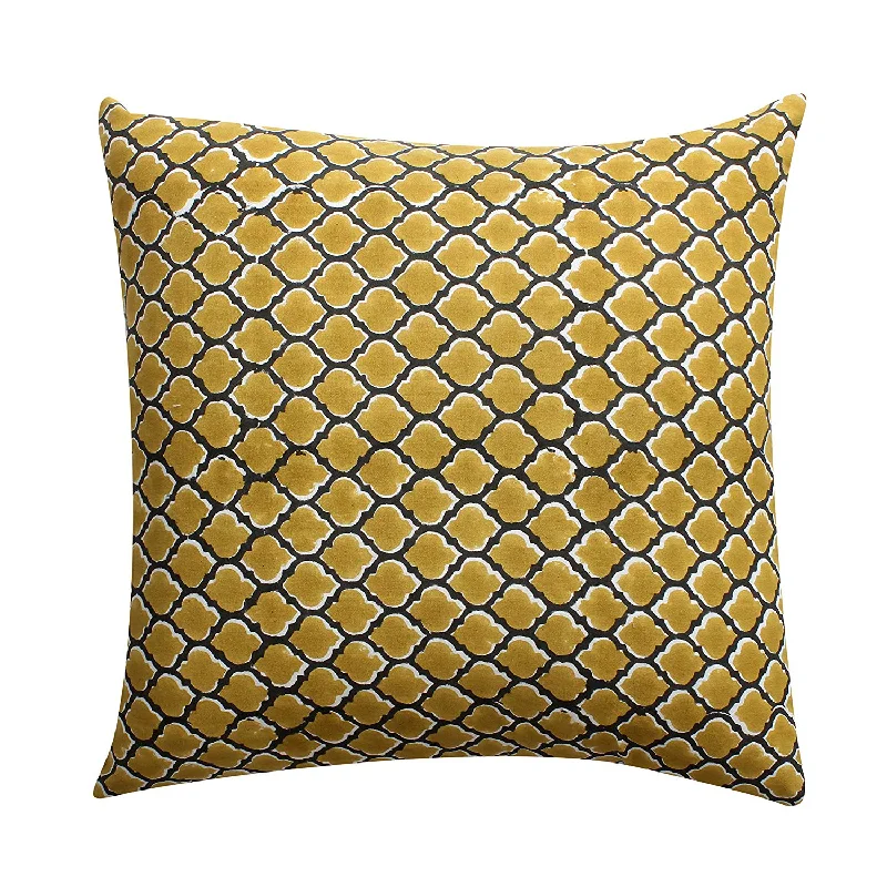 Adjustable Pillows for Customized ComfortBenzara 18 x 18 Hand Block Cotton Pillow with Quatrefoil Details, Set of 2, Yellow and Black Adjustable Pillows for Customized ComfortBenzara 18 x 18 Hand Block Cotton Pillow with Quatrefoil Details, Set of 2, Yellow and Black