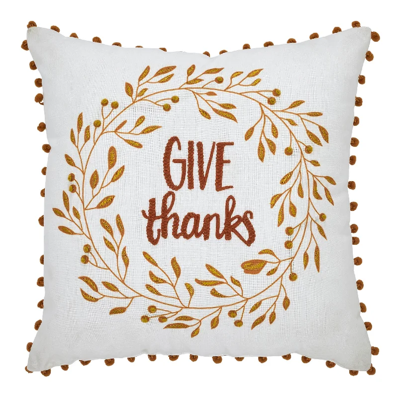 Bed skirts with a high - quality elastic waistbandGive Thanks Wreath Pom Pom Pillow 18x18 Bed skirts with a high - quality elastic waistbandGive Thanks Wreath Pom Pom Pillow 18x18