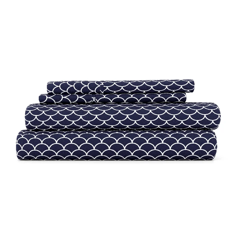 Thermal - Regulating Bamboo Sheets for All - Season ComfortScallops Pattern 4-Piece Sheet Set