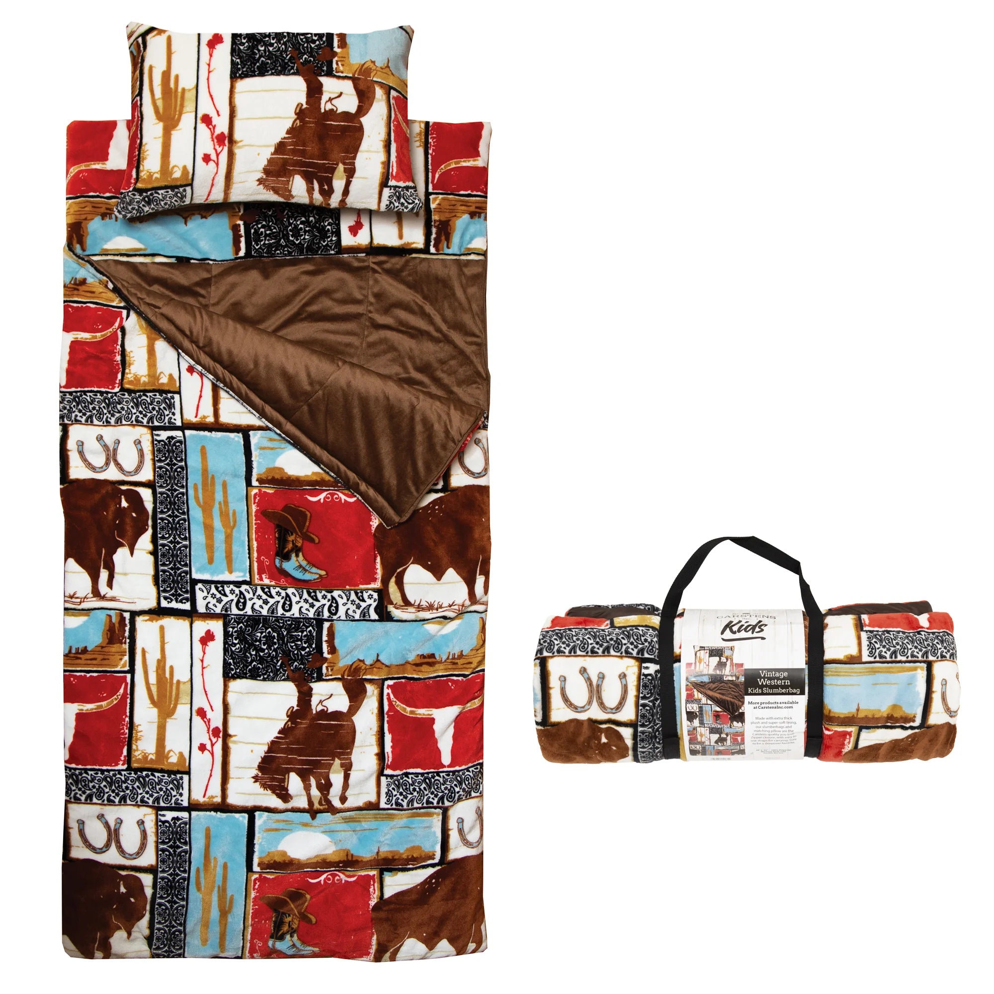 Sherpa lined fleece blankets for warmth​Kids Western Slumber Bag