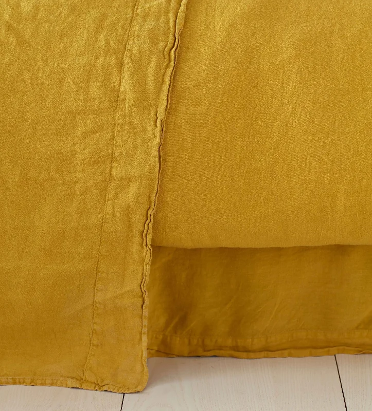 Wrinkle - Free Polyester Sheets for a Low - Maintenance BedMustard Yellow 100% Linen Flat Sheet