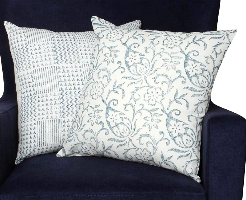 Bolster Pillows for Sofa DecorationBenzara 18 x 18 Nature Inspired Cotton Pillow with Geometric Details, Set of 2,Blue and White Bolster Pillows for Sofa DecorationBenzara 18 x 18 Nature Inspired Cotton Pillow with Geometric Details, Set of 2,Blue and White