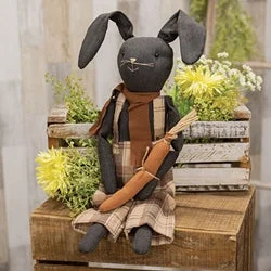 Bed skirts with a vintage - inspired patternPrimitive Plaid Overalls Black Bunny Doll