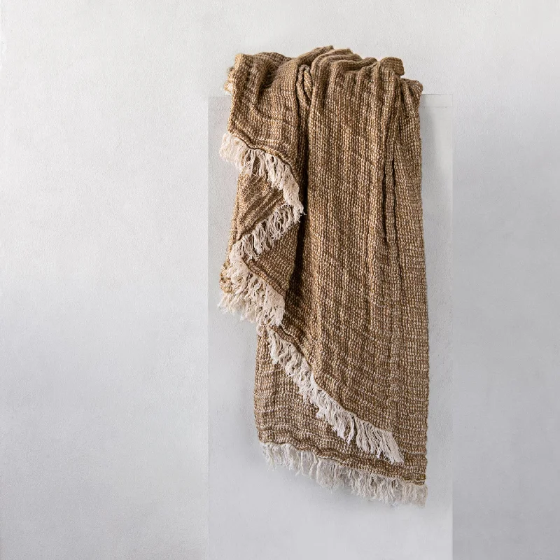 Knitted chunky cable knit throw blankets​Crush Linen Throw Blanket - Brun Melange