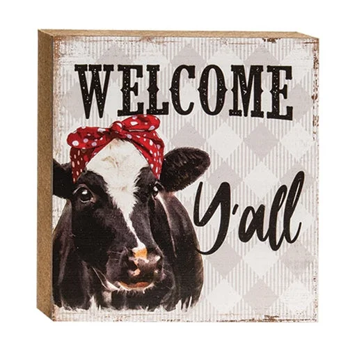 Full - size bed skirts with a gathered fabricWelcome Y'all Cow Block