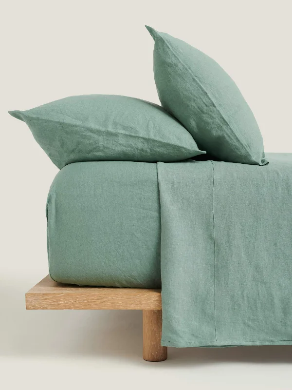 Wrinkle - Free Polyester Sheets for a Low - Maintenance Bed100% Linen Fitted Sheet in Green Fig