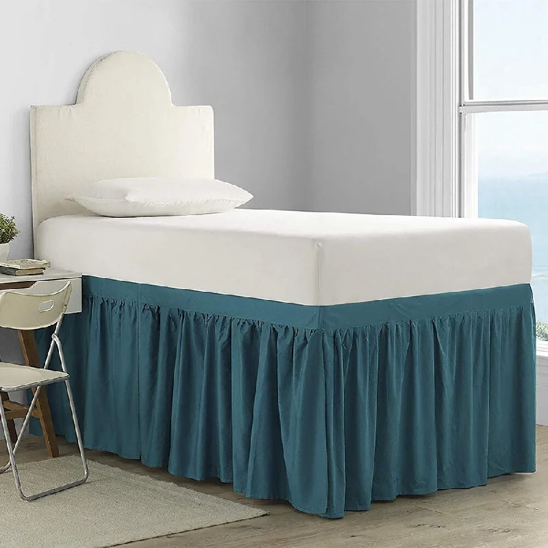 Queen - size bed skirts with ruffled edgesDorm Sized Cotton Bed Skirt Panel with Ties (3 Panel Set)