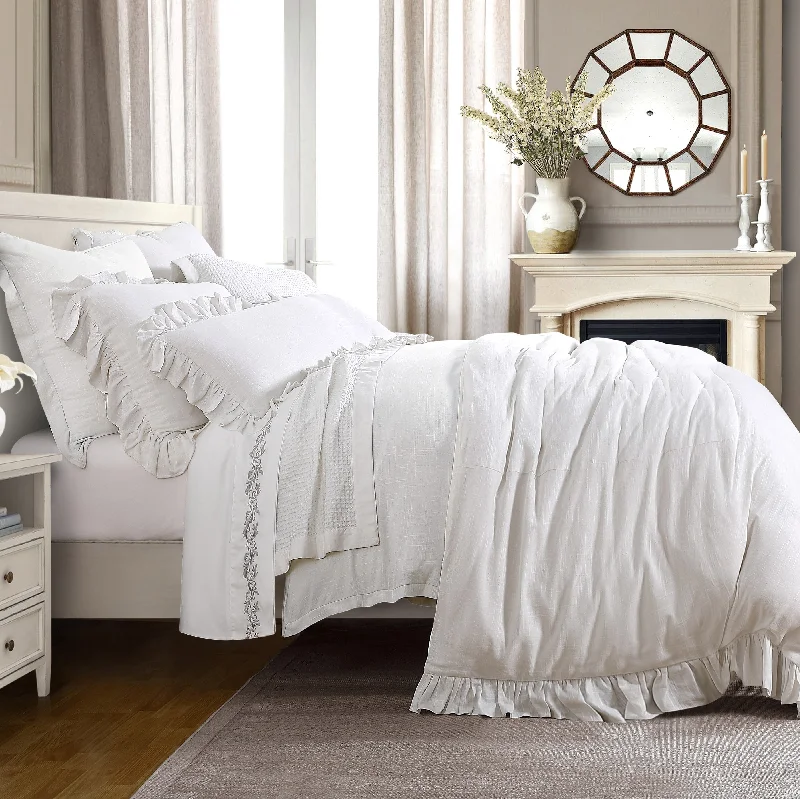 Elegant silk - lined satin throw blanketsHiEnd Accents Lily 3 PC Washed Linen King Duvet Set, White Elegant silk - lined satin throw blanketsHiEnd Accents Lily 3 PC Washed Linen King Duvet Set, White