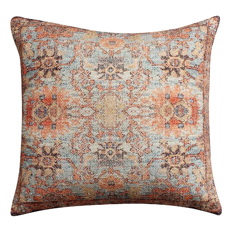 Round Pillows for Boho-Style InteriorsBenzara BM219694 18 x 18 Floral Print Cotton Accent Pillow Cover, Orange and Brown