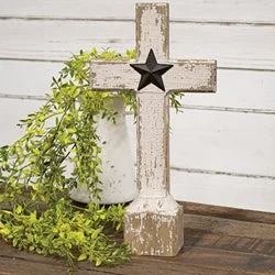 Bed skirts in neutral colors for easy pairingWooden Cross with Barn Star