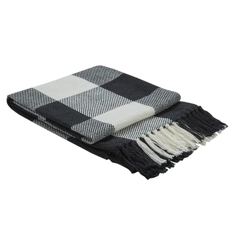 Faux fur animal print throw blankets​Wicklow Check Throw - Black/Cream