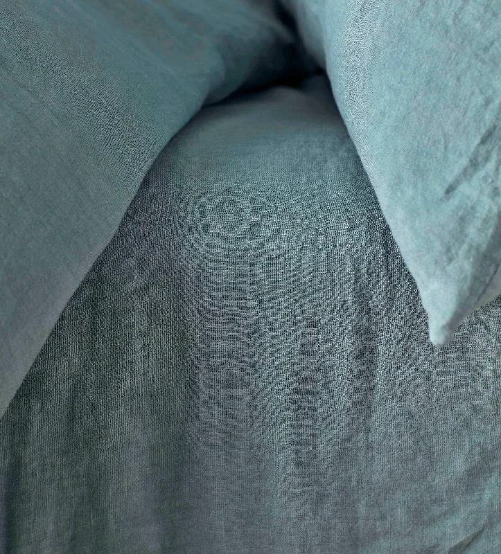 Sheet Sets with Multiple Pillowcase OptionsTeal 100% Linen Fitted Sheet