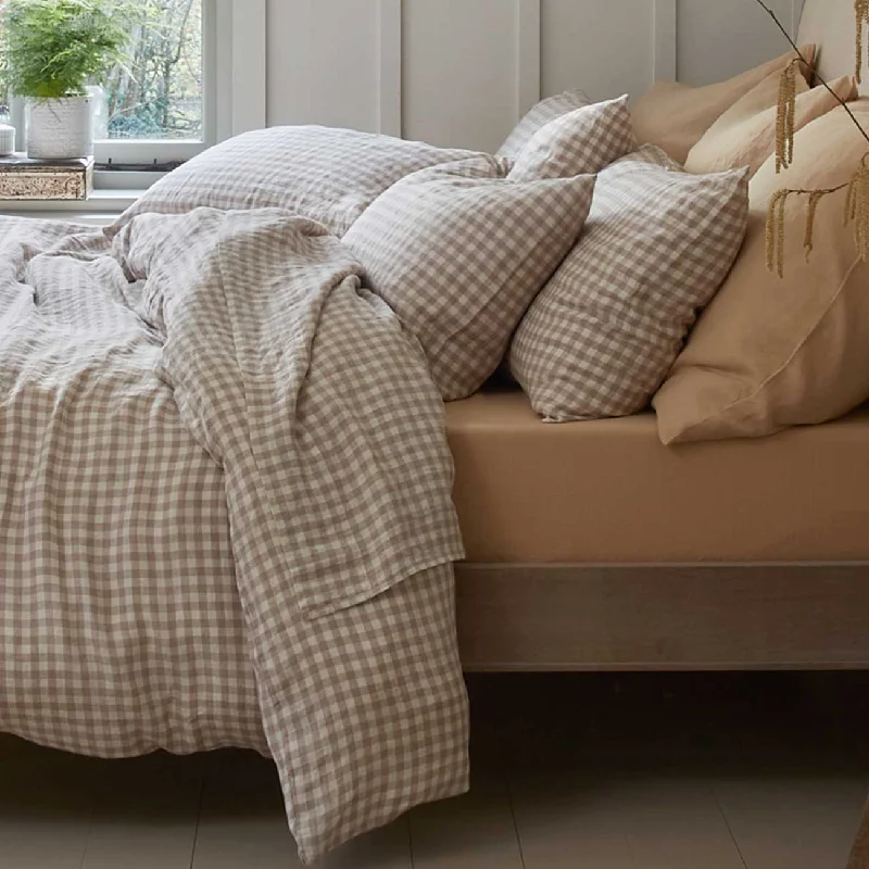 Moisture - Wicking Cotton Sheets for a Dry and Comfortable SleepMushroom Gingham Linen Blend Flat Sheet Moisture - Wicking Cotton Sheets for a Dry and Comfortable SleepMushroom Gingham Linen Blend Flat Sheet
