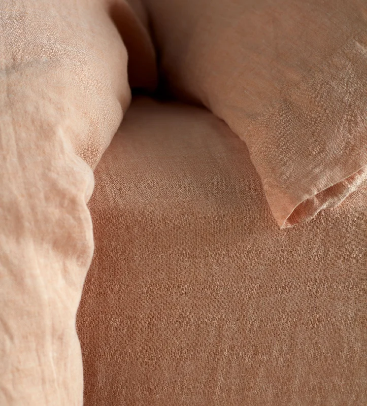 Anti - Pill Microfiber Sheets for a Smooth AppearancePeach 100% Linen Fitted Sheet