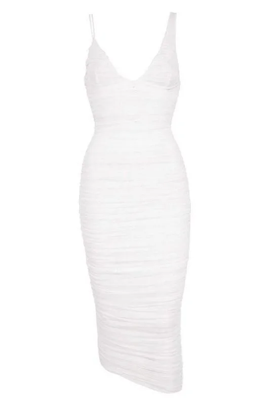 Adele Bodycon Wrap Midi Dress - Pearl White