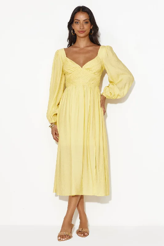 Dancing Deni Long Sleeve Midi Dress Yellow