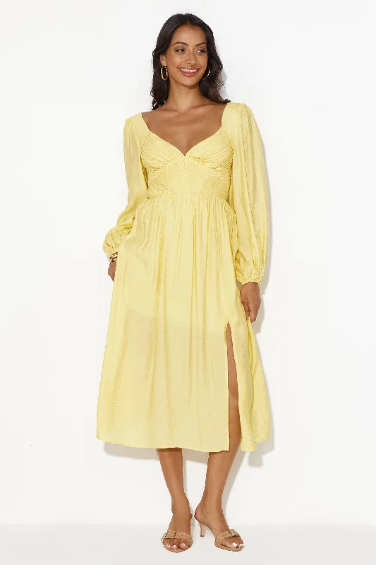 Dancing Deni Long Sleeve Midi Dress Yellow