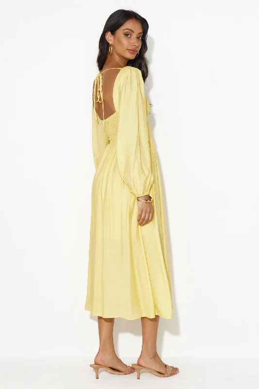 Dancing Deni Long Sleeve Midi Dress Yellow