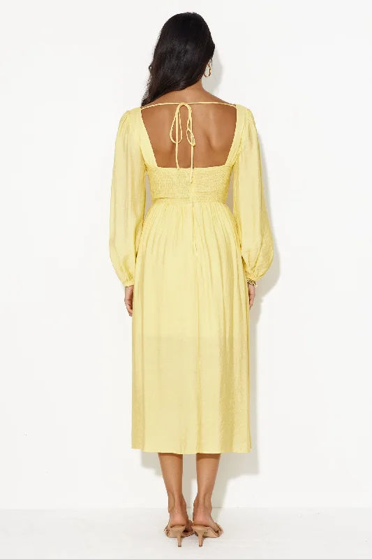 Dancing Deni Long Sleeve Midi Dress Yellow