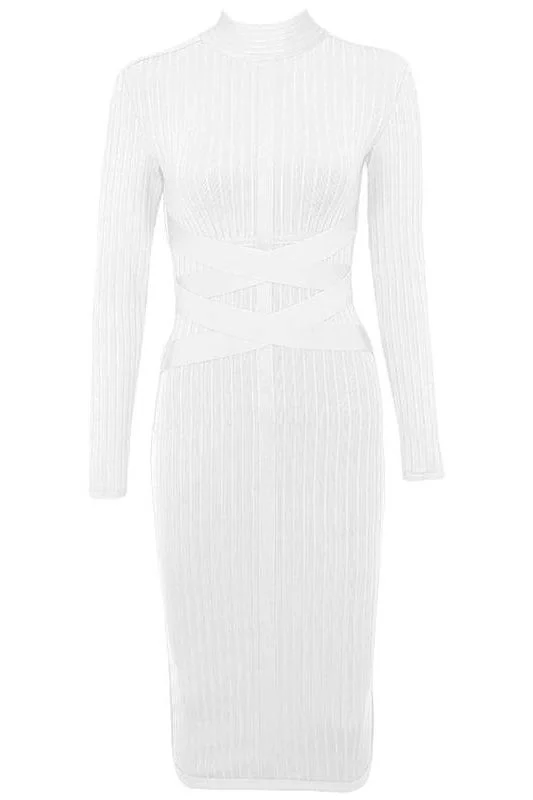 Jane Long Sleeve Bodycon Midi Dress - Pearl White