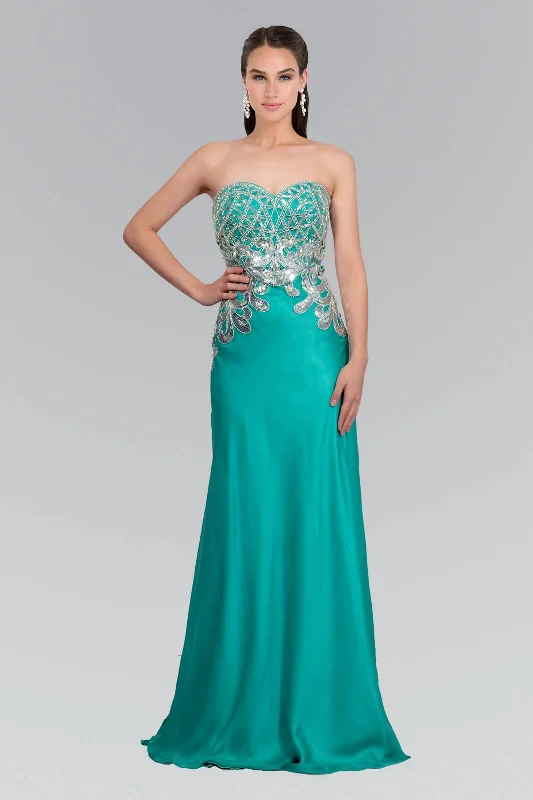 Long Prom Strapless Beaded Chiffon Formal Dress