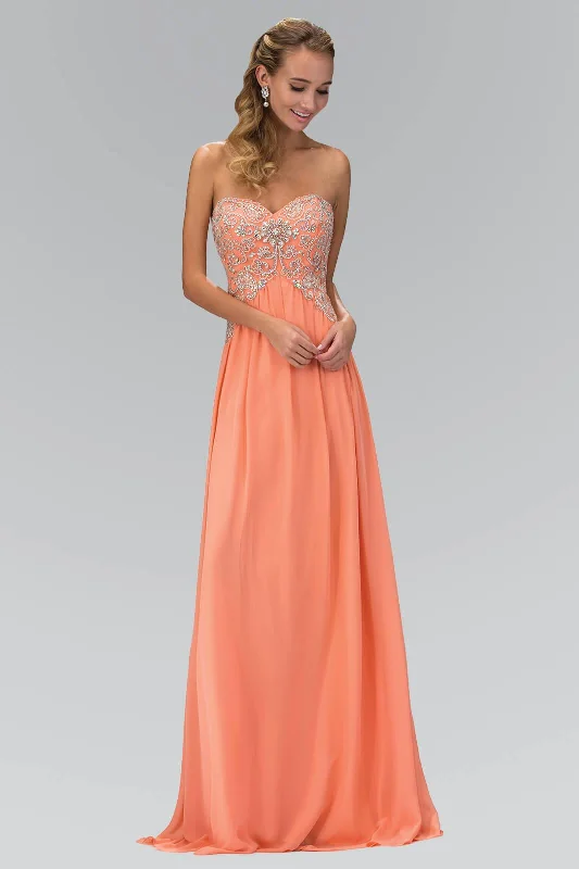 Long Strapless Sweetheart Chiffon Prom Formal Dress