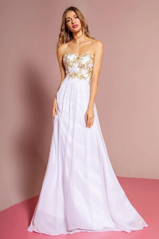 Prom Strapless Sweetheart Chiffon Long Formal Dress