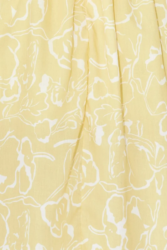 Tropical Scent Strapless Midi Dress Yellow