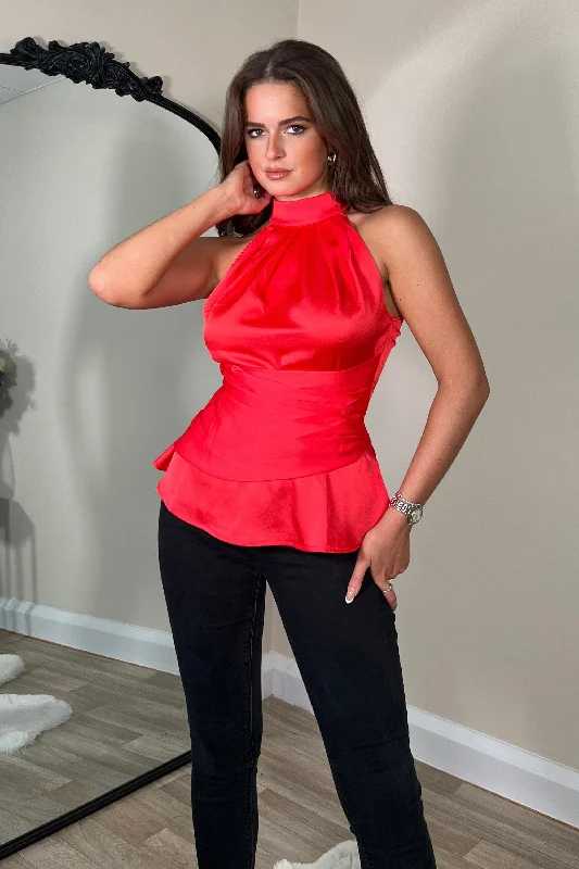 Alessia Halter Neck Top Coral