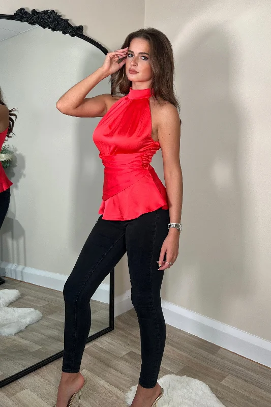 Alessia Halter Neck Top Coral