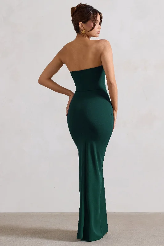 Belle of The Ball | Bottle Green Bandeau Maxi Dress With Split Hem