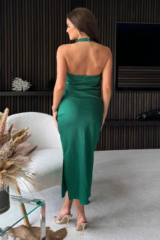 Blaise Emerald Cowl Neck Midi Dress