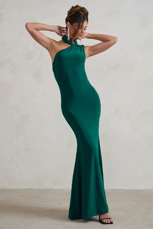 Capucine | Bottle Green One Shoulder Draped Maxi Dress