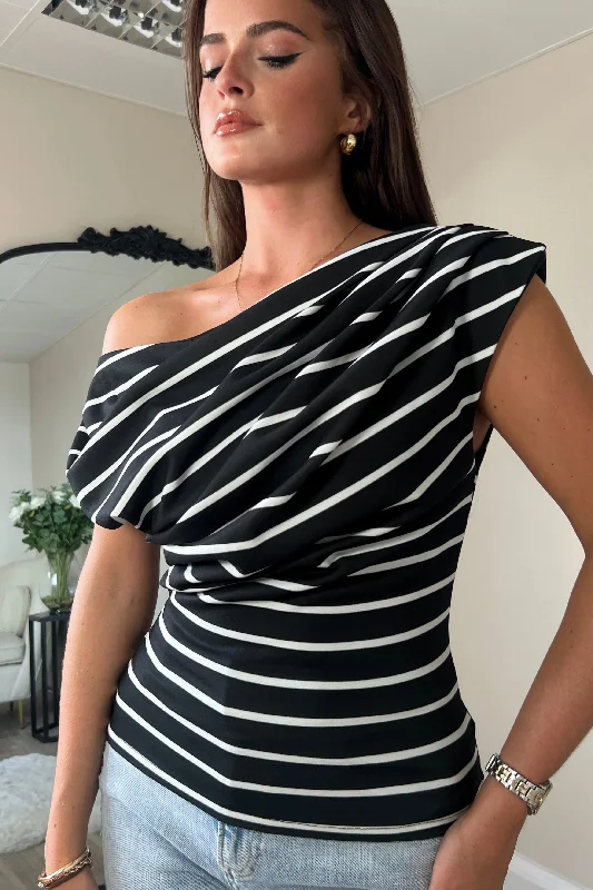 Donna Asymmetric Black Stripe Top