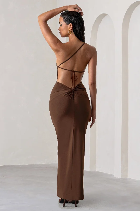 Dressing Up | Chocolate Brown One Shoulder Maxi Dress With Open Back Detail