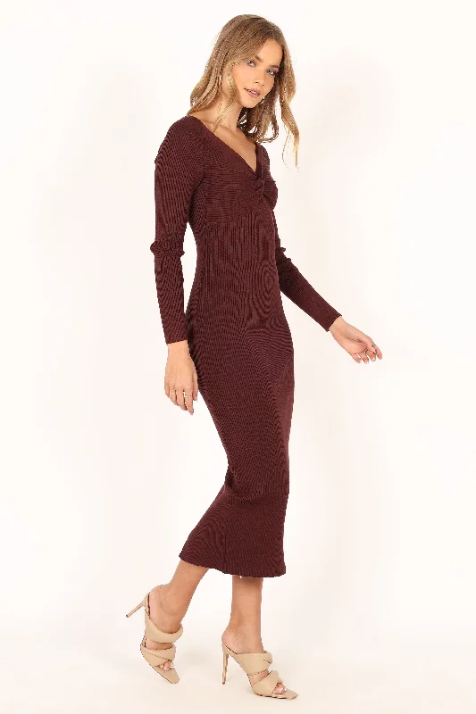 Fifi Long Sleeve Midi Dress - Wine