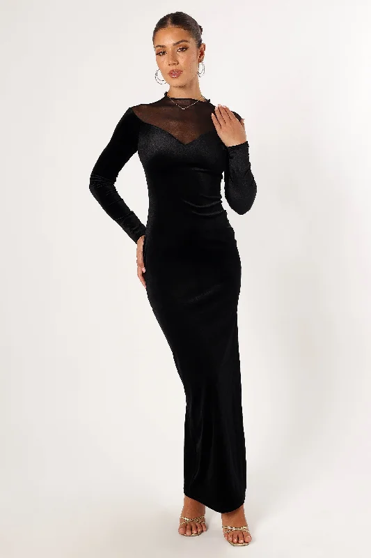 Jessica Long Sleeve Maxi Dress - Black