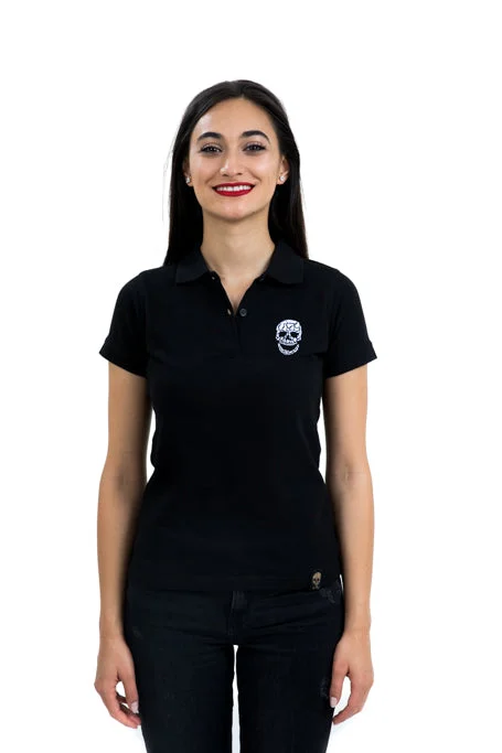 Ladies Black Polo White Skull