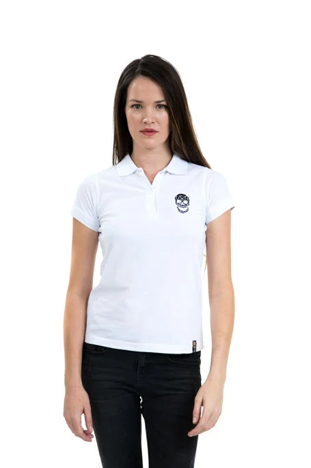 Ladies White Polo Black Skull