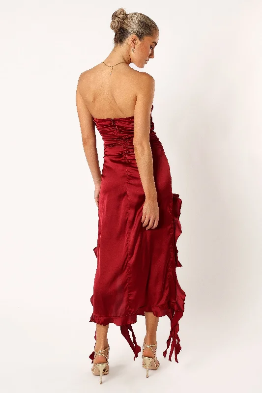 Lee Strapless Midi Dress - Wine