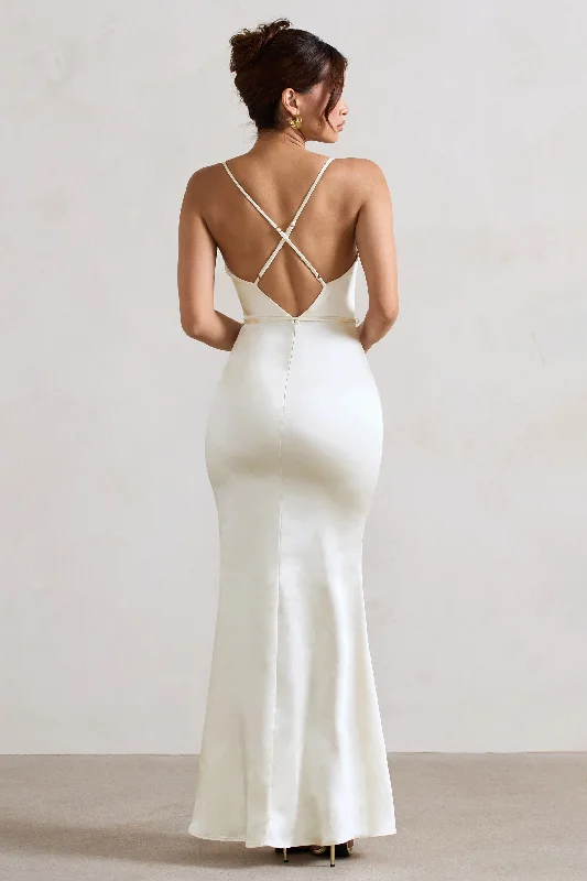 Lifetime | Ivory Satin Cowl Neck Maxi Dress With Cross Back Detail