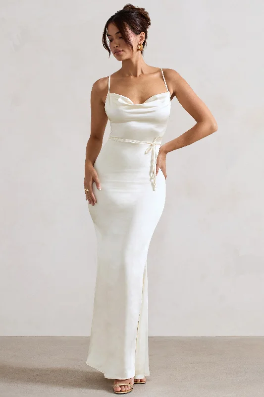 Lifetime | Ivory Satin Cowl Neck Maxi Dress With Cross Back Detail