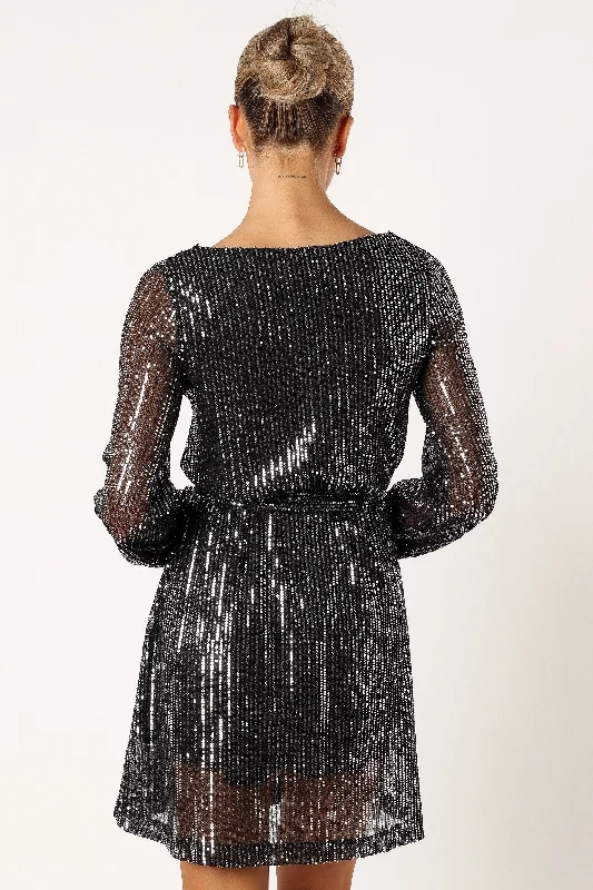 Linnie Long Sleeve Mini Dress - Black Sequin