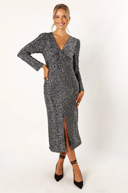 Luminate Long Sleeve Midi Dress - Silver