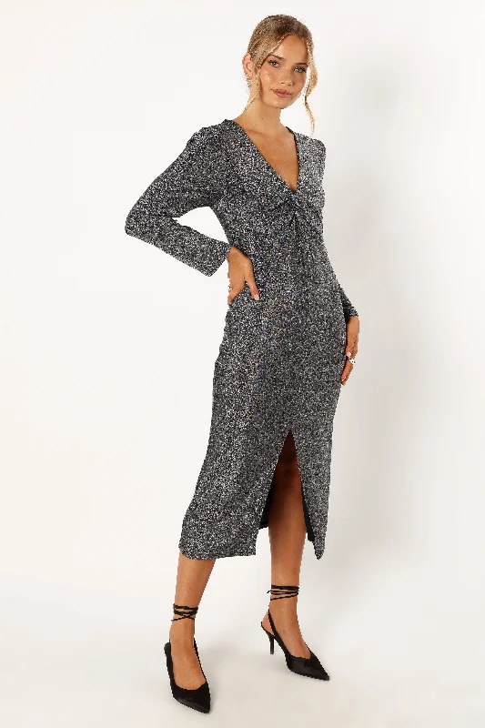 Luminate Long Sleeve Midi Dress - Silver