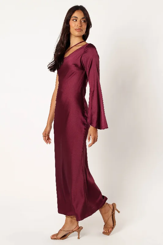 Moly One Shoulder Midi Dress - Wine