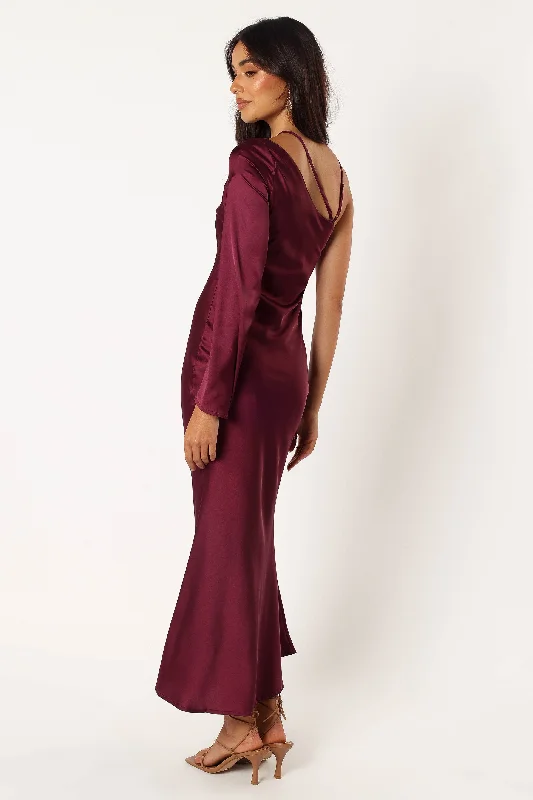 Moly One Shoulder Midi Dress - Wine