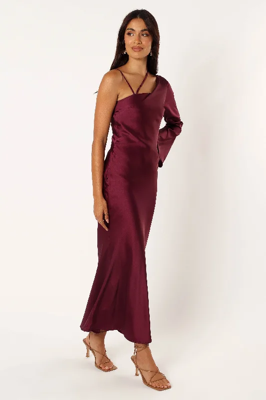 Moly One Shoulder Midi Dress - Wine