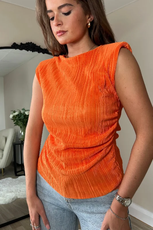 Pari Shoulder Pad Orange Plisse Top